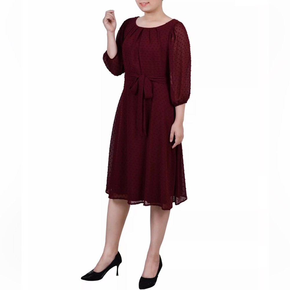 NY Collection 3/4 sleeve chiffon red dress